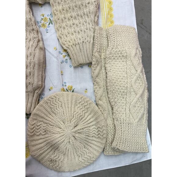 Irish Aran Wool Winter Set Sweater Scarves Mittens Hat Hackett Turpin Ireland - Picture 6 of 16